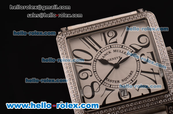 Franck Muller Master Square Swiss Quartz Steel Case with Diamond Bezel and Black Leather Strap - Click Image to Close